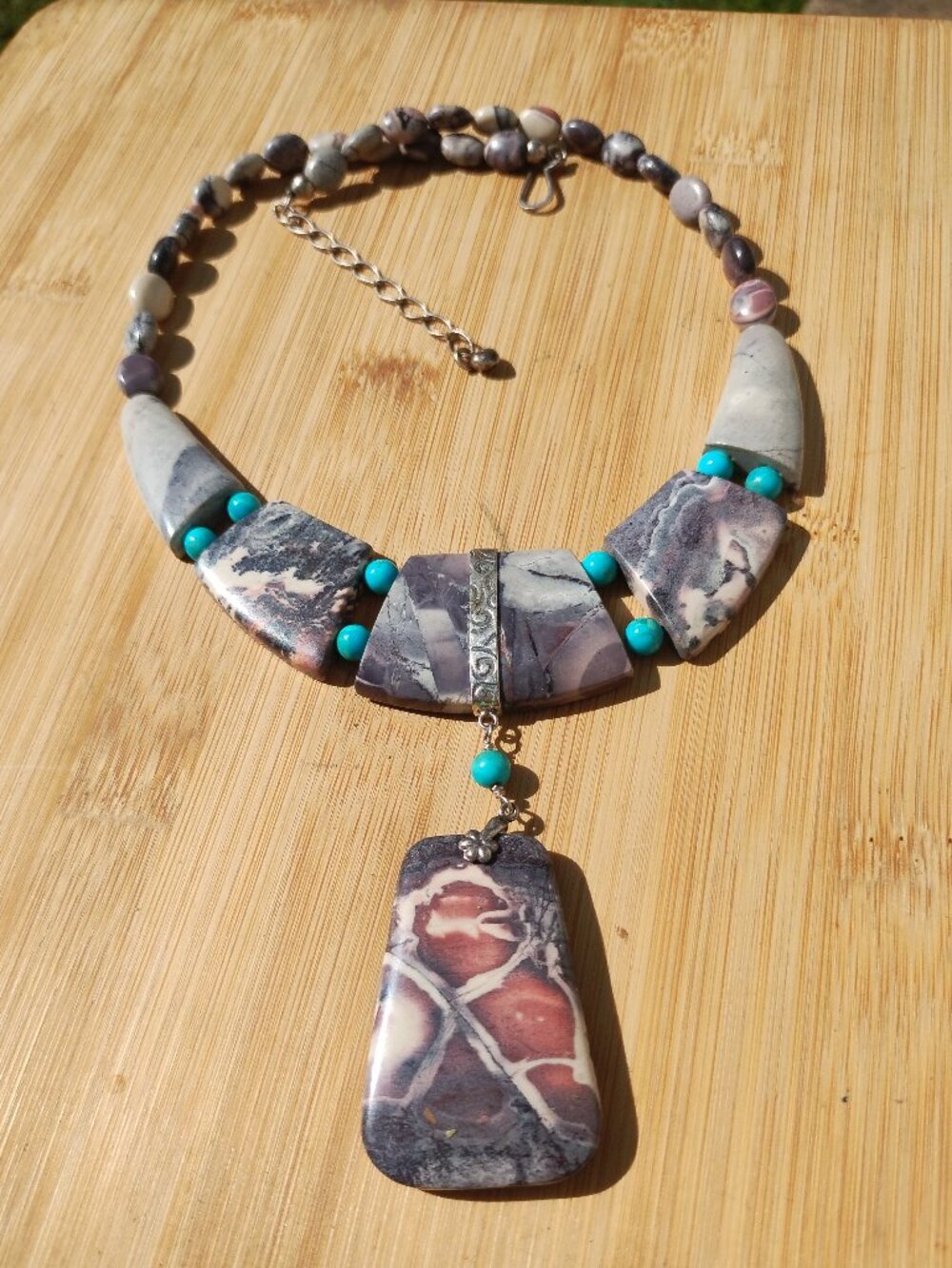 Jay King DTR mine finds porcelain Jasper Statement necklace 925 Sterling Silver,